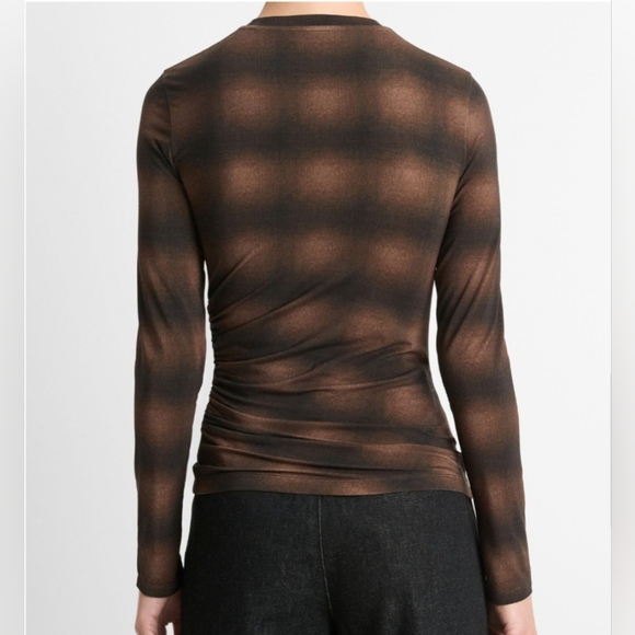 VINCE Long-sleeved Crewneck Ruched Side Top In Blk/Brown Size XL - Picture 3 of 12